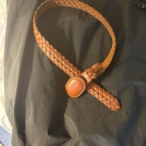 Braided Tan Leather Belt with Stone Accent Lauren